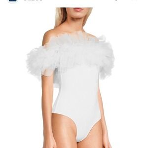 Evolutionary women's bodysuit white ruffle top coquette‎ avant garde bride NWT S